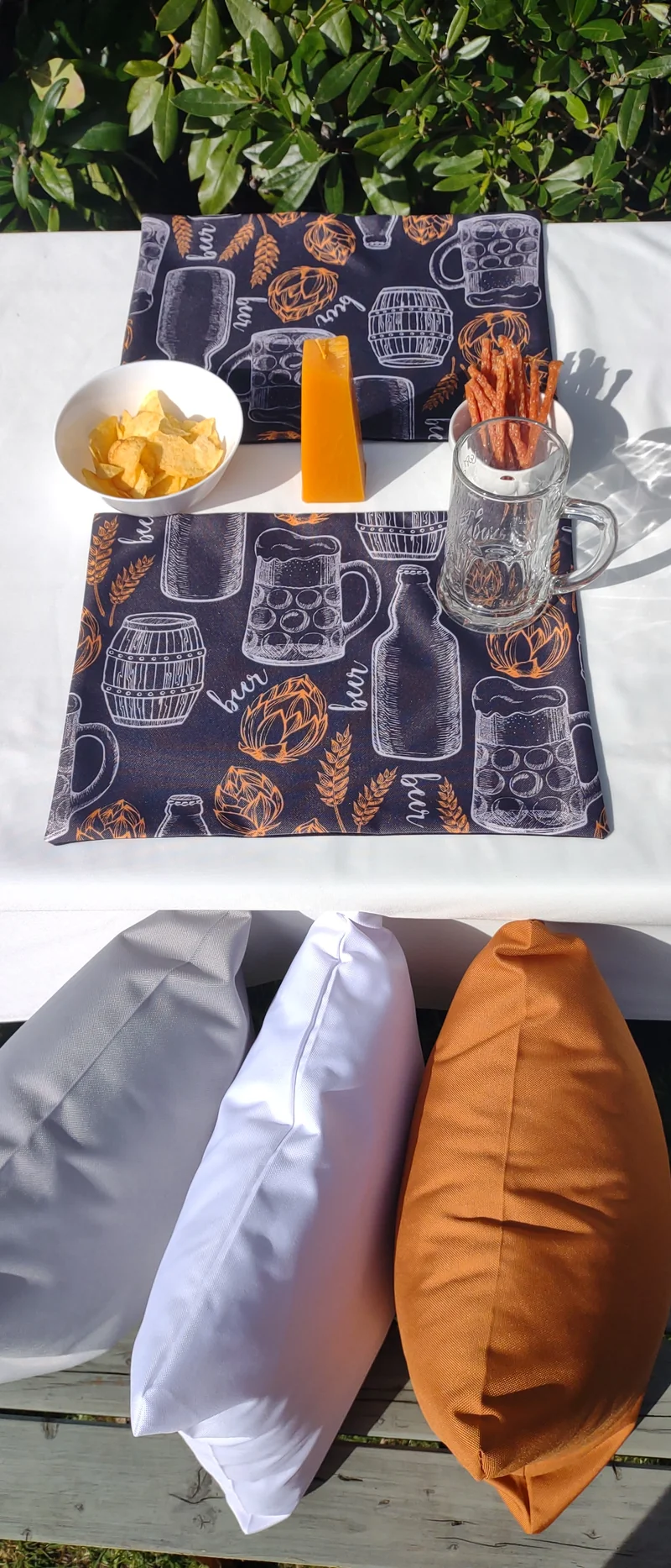 Beer Garden Table Set – Tablecloth, 2 Cushion Covers and Place mats | Perfect for Garden Parties, Weddings & Kids' Events