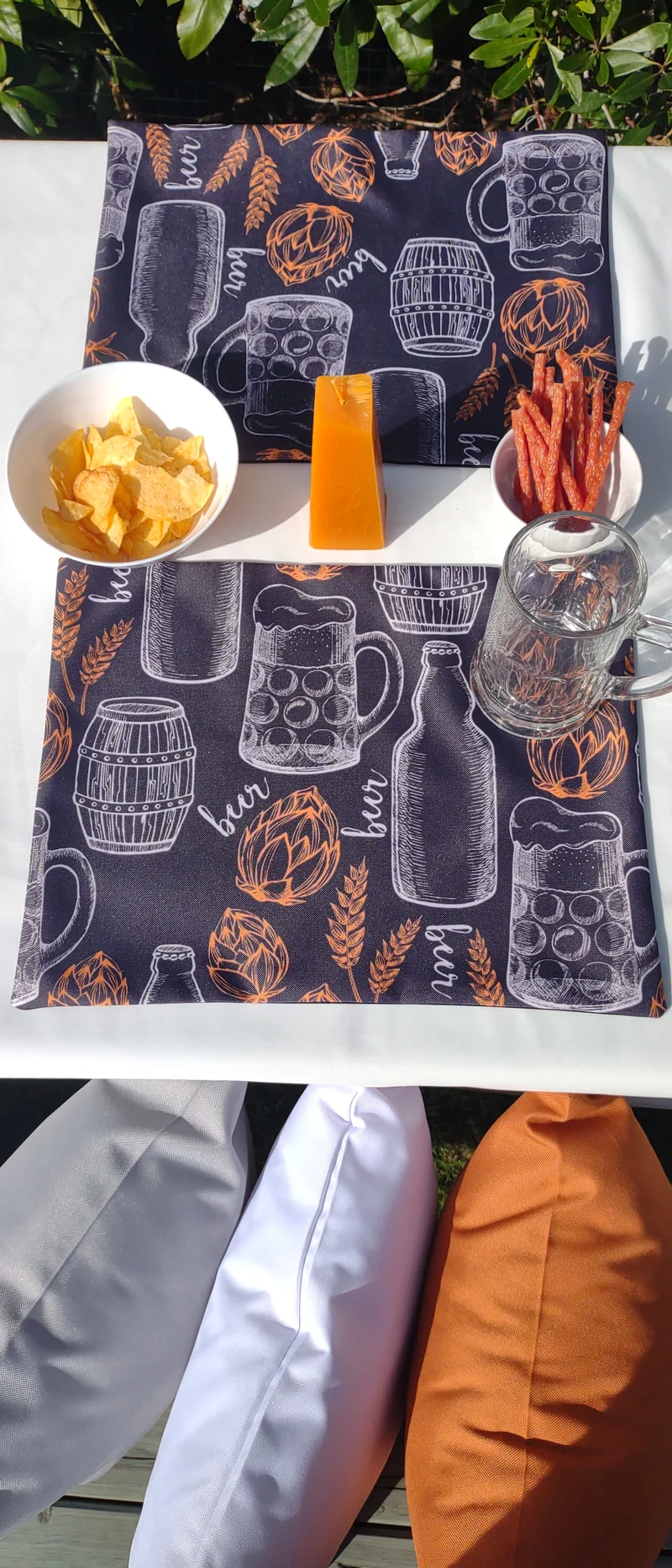 Beer Garden Table Set – Tablecloth, 2 Cushion Covers and Place mats | Perfect for Garden Parties, Weddings & Kids' Events