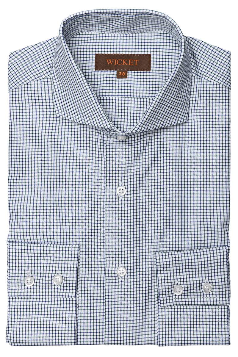 La Twill de Coton Blanc à Carreaux Vert & Bleu