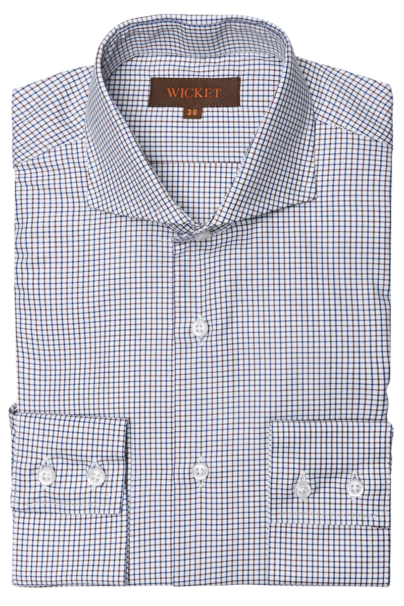 La Twill de Coton Blanc à Carreaux Bordeaux & Bleu
