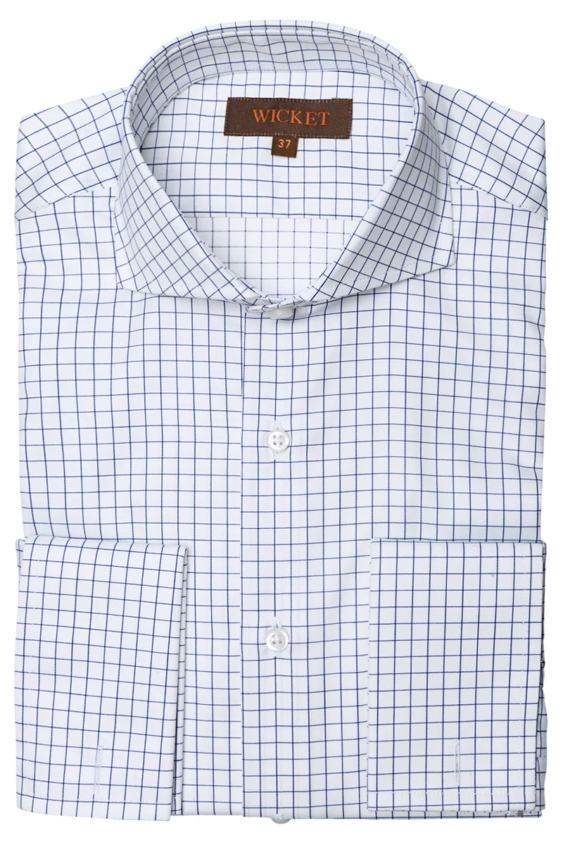 La Twill de Coton Blanche à Carreaux Bleu