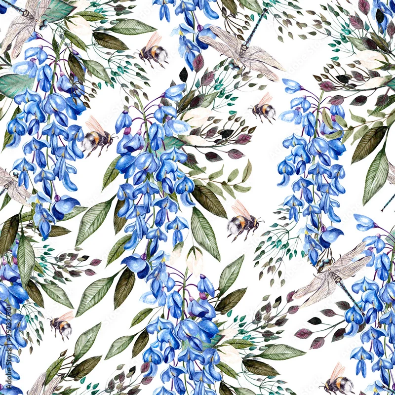 Blue Wisteria Flowers Cotton