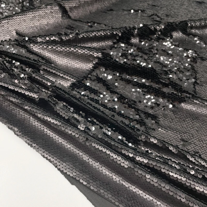 Tissu Satin Stretch Brodé, Paillettes - Réversible, Paradise
