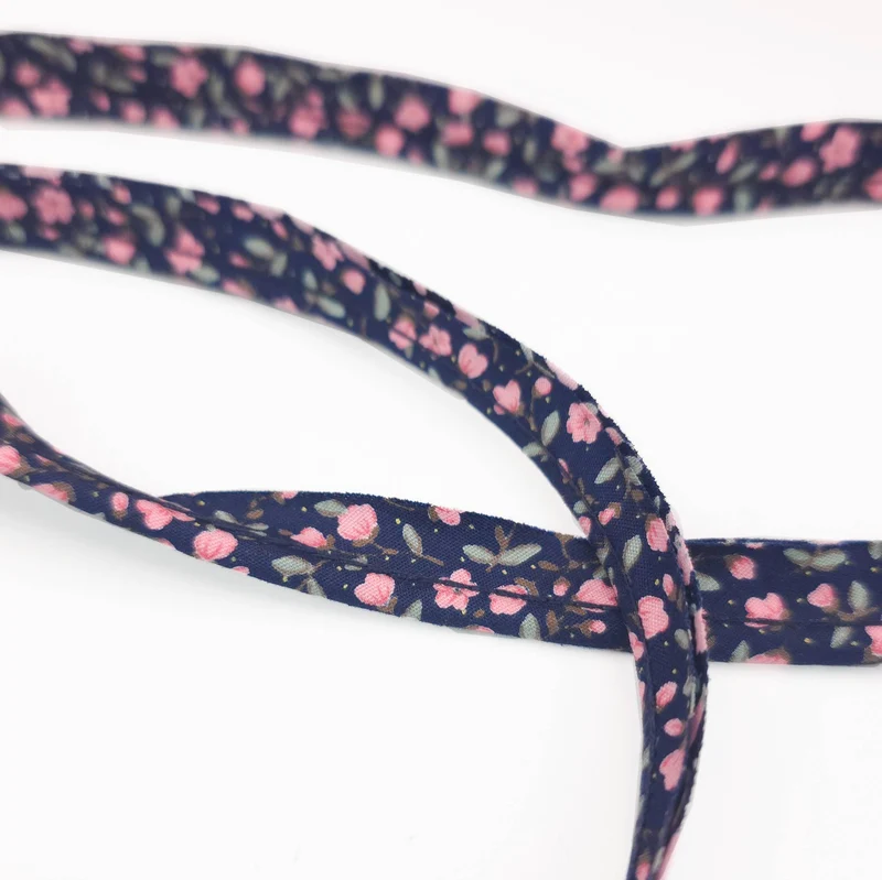 Cordon Passepoil en Coton | Floral Bleu Marine | 5 mm