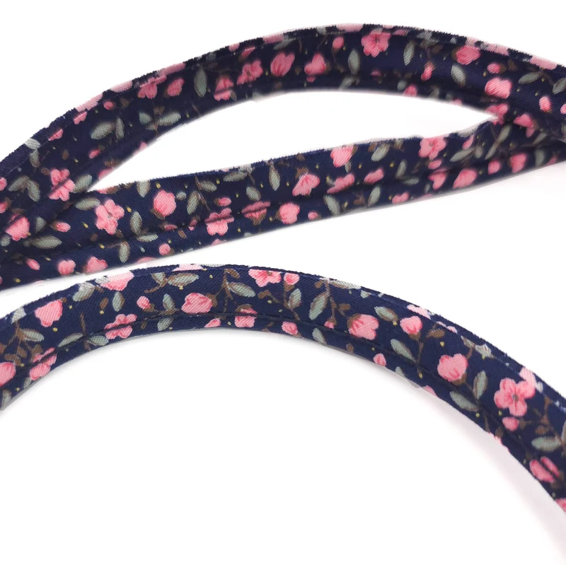 Cordon Passepoil en Coton | Floral Bleu Marine | 5 mm