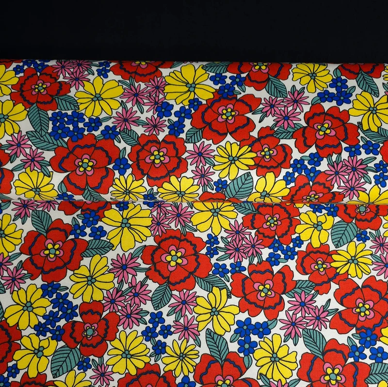 Canevas de coton floral rétro rouge | Oeko-Tex