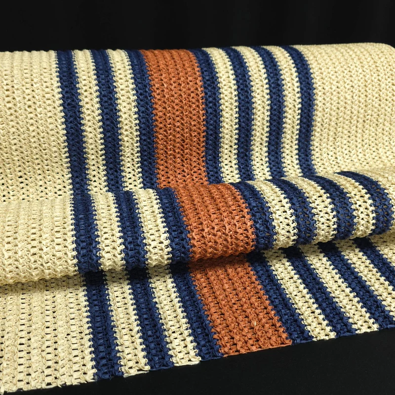 Raphia Tricoté en Papier | Rayures Nautiques Bleues & Naturelles | Katia Fabrics