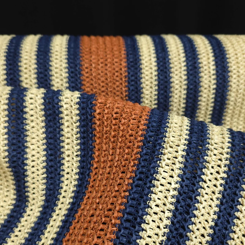 Raphia Tricoté en Papier | Rayures Nautiques Bleues & Naturelles | Katia Fabrics