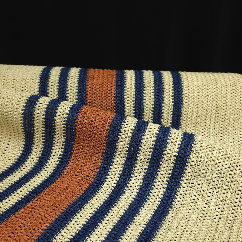 Raphia Tricoté en Papier | Rayures Nautiques Bleues & Naturelles | Katia Fabrics