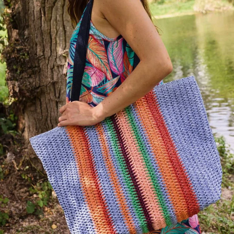 Raphia Tricoté en Papier | Rayures Multicolores Cotocachi | Katia Fabrics