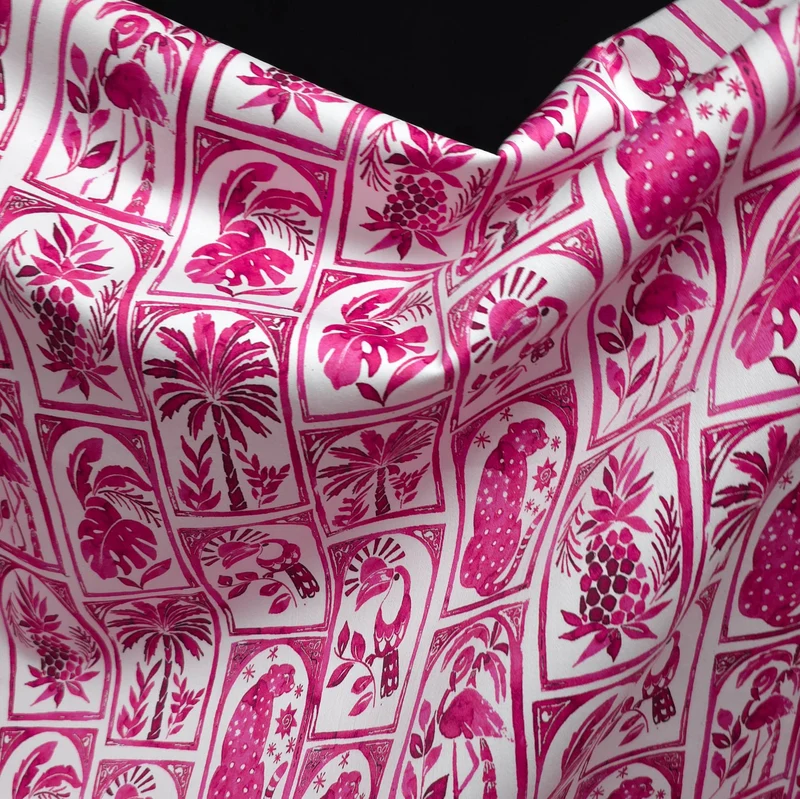 Coton pour Chemises Tropical | Carreaux jungle roses