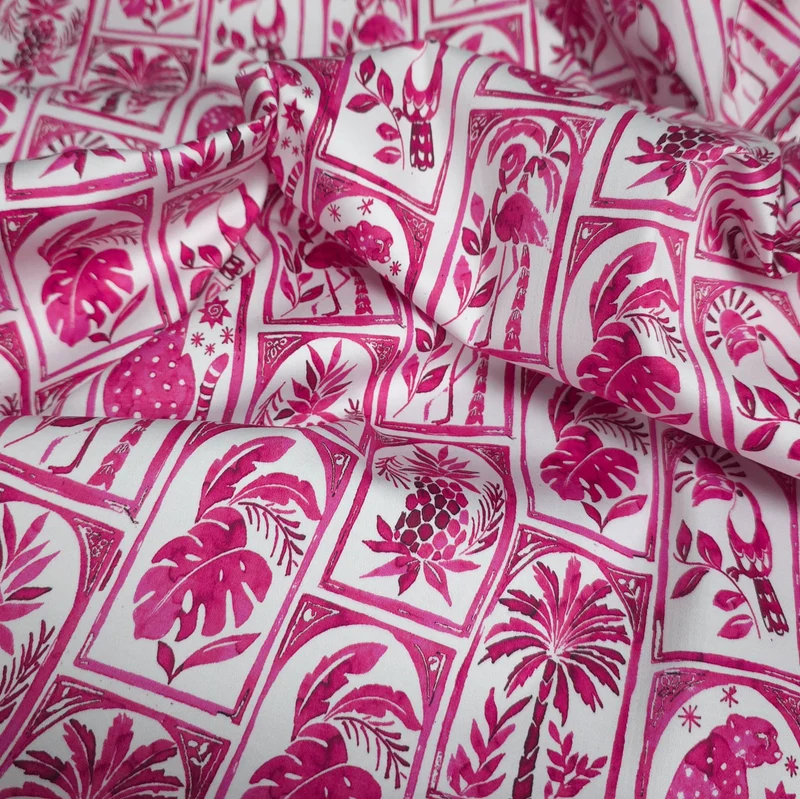 Coton pour Chemises Tropical | Carreaux jungle roses