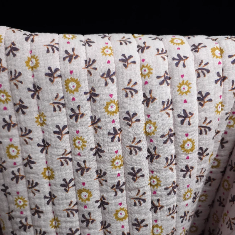 Double Gaze Matelassée Réversible | Floral | Crème & Fuchsia
