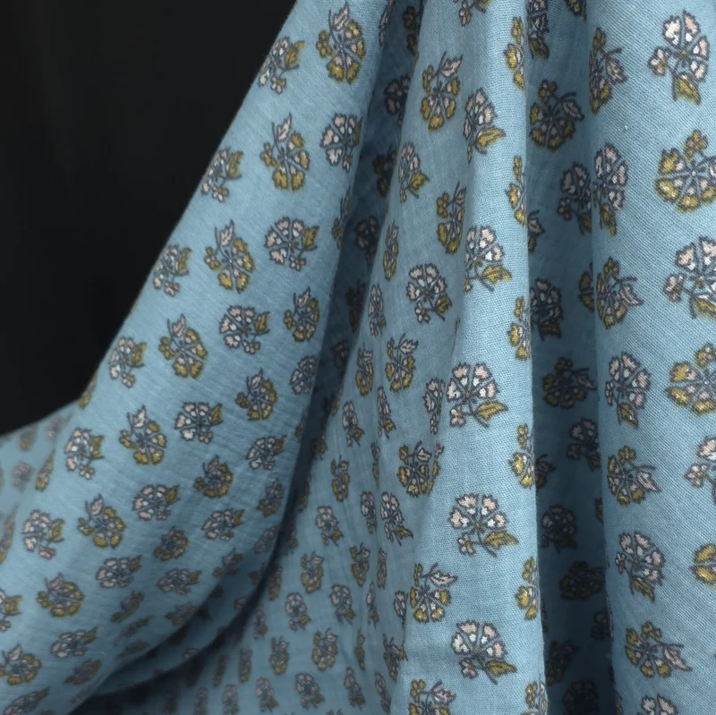 Double gaze de coton | Mini floral | Bleu poussiéreux