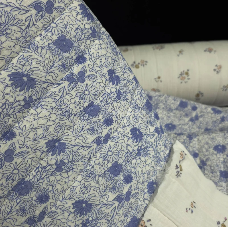 Double Gaze Matelassée Réversible | Floral bleu & mini fleurs | Ivoire doux