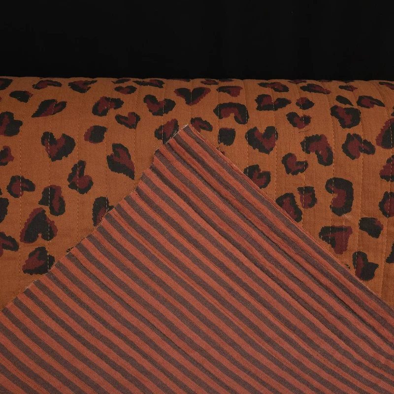 Double gaze matelassée réversible | Léopard & rayures | Toffee