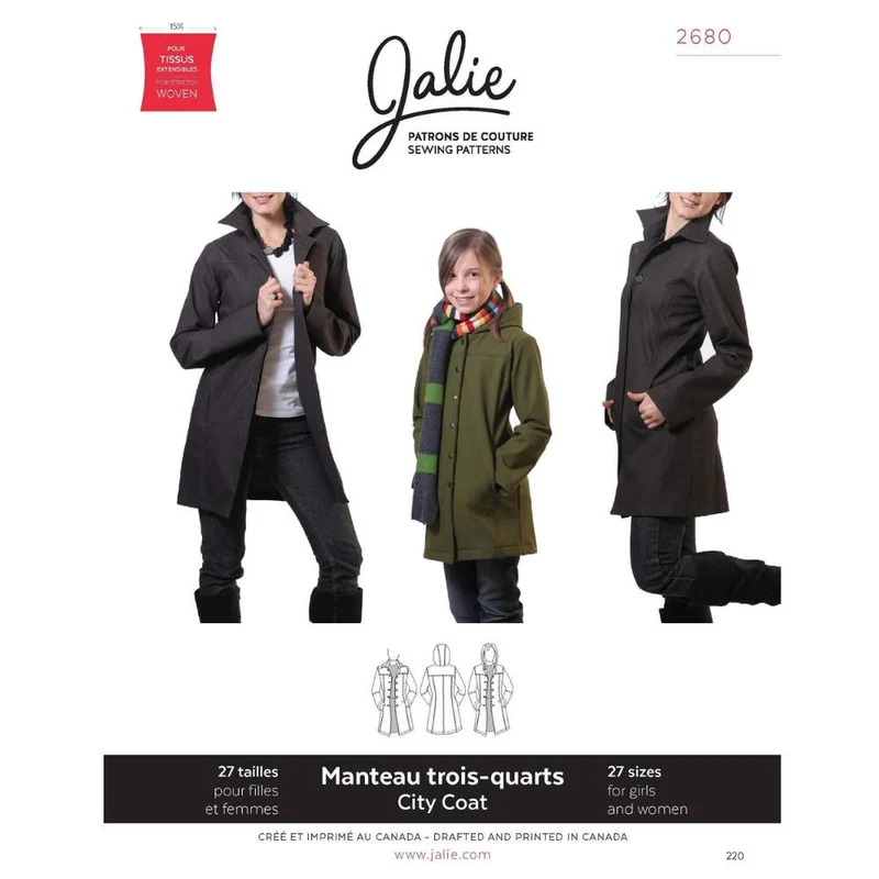 PDF PATRON DE COUTURE | 2680 | Manteau trois-quarts | Jalie | BILINGUE (FR/EN)