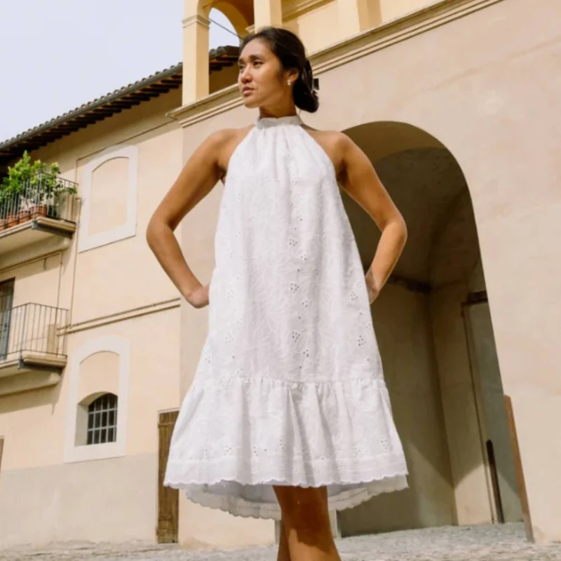 Broderie anglaise en coton | Blanc