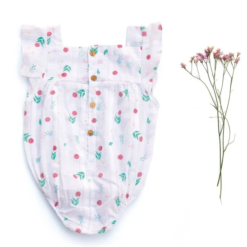 Voile de coton dobby | Fleurs roses et feuilles sarcelle | Blanc | Katia Fabrics