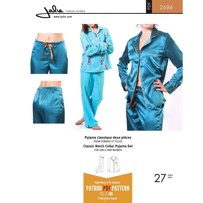 PDF PATRON DE COUTURE | 2686 | Ensemble de pyjama classique | Jalie | BILINGUE (FR/EN)