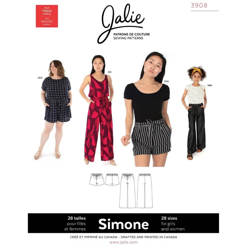 PDF PATRON DE COUTURE | 3908 | SIMONE Shorts et pantalons à jambes larges | Jalie | BILINGUE (FR/EN)