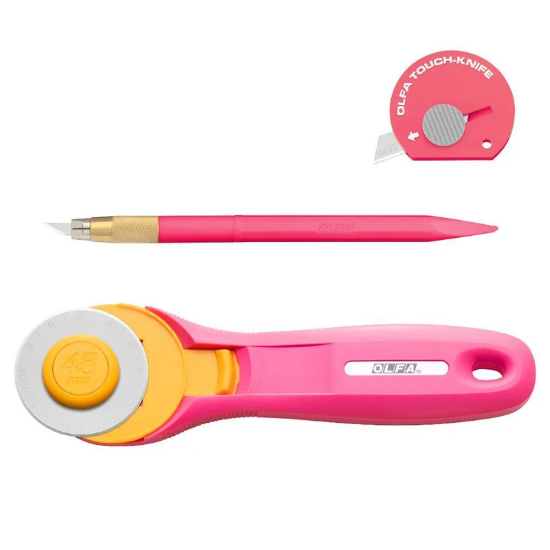 Ensemble de coupe rotatif OLFA 45 mm | Édition limitée rose | Outil de coupe pour tissu