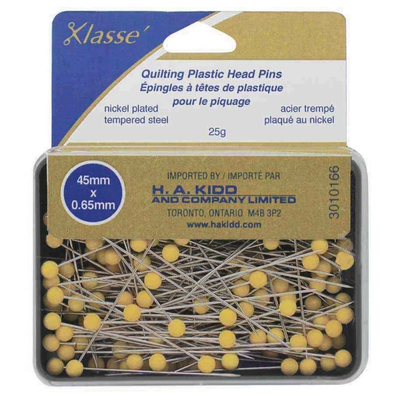 KLASSÉ | Épingles à tête en plastique jaunes | 45 mm | 165 pièces