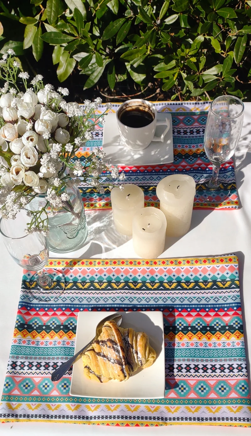 Etno Garden Table Set – Tablecloth, 2 Cushion Covers, Bunting and Place mats | Perfect for Garden Parties, Weddings & Kids' Events