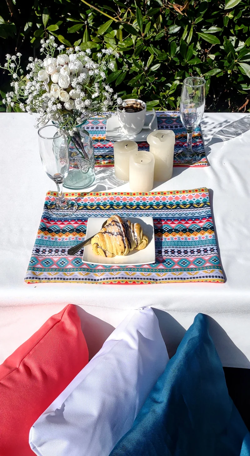 Etno Garden Table Set – Tablecloth, 2 Cushion Covers, Bunting and Place mats | Perfect for Garden Parties, Weddings & Kids' Events
