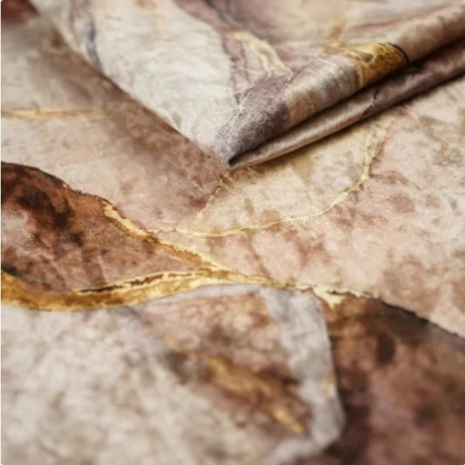 Beige Brown Gold Marble Lava Stone Crushed Velvet