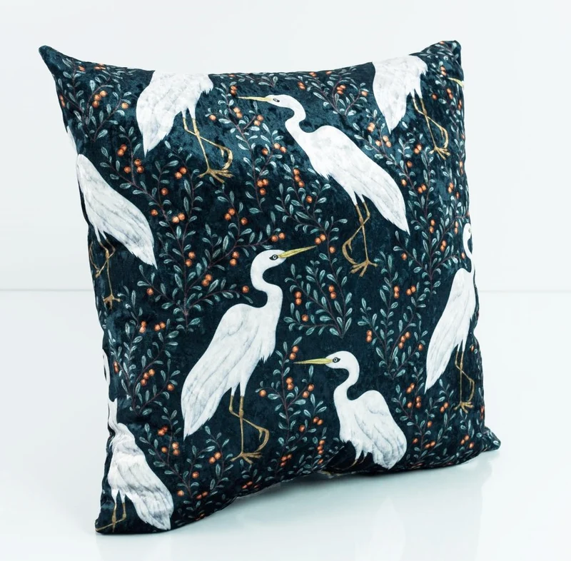 White Cranes Birds Velvet Cushion Cover 45x45cm+