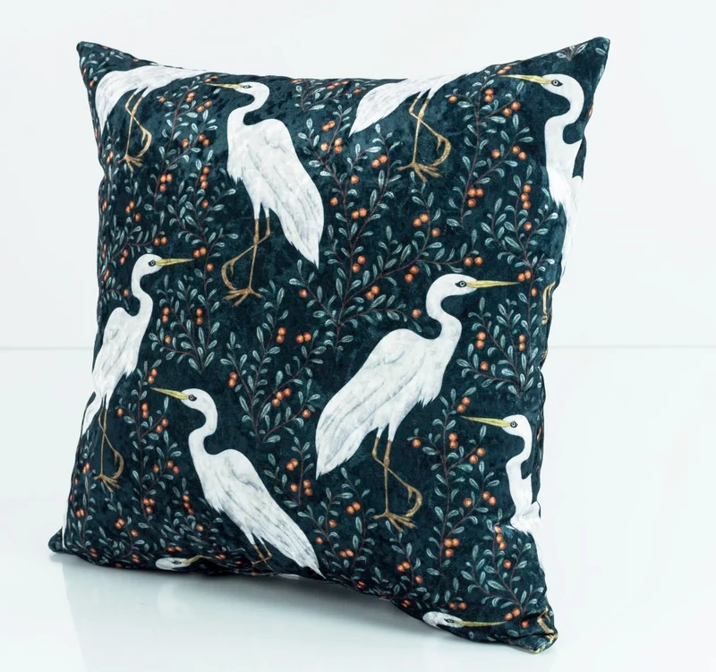 White Cranes Birds Velvet Cushion Cover 45x45cm+