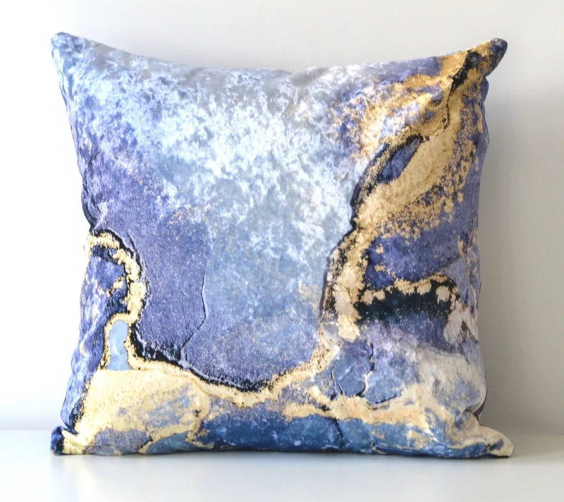 Blue Gold Abstract Decorative Cushion 45x45cm+