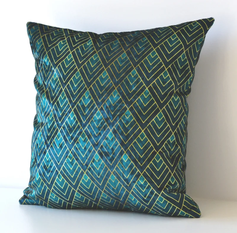 Bottle Green Geometric Art Deco Decorative Cushion 40x40cm+