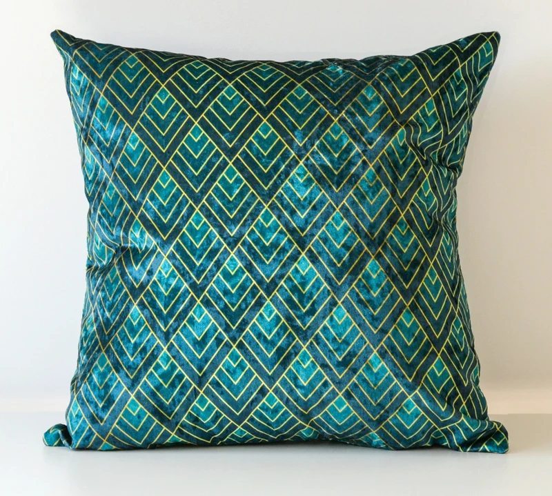 Bottle Green Geometric Art Deco Decorative Cushion 40x40cm+