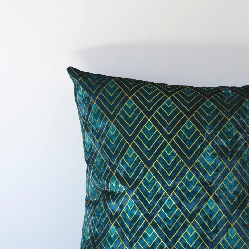 Bottle Green Geometric Art Deco Decorative Cushion 40x40cm+