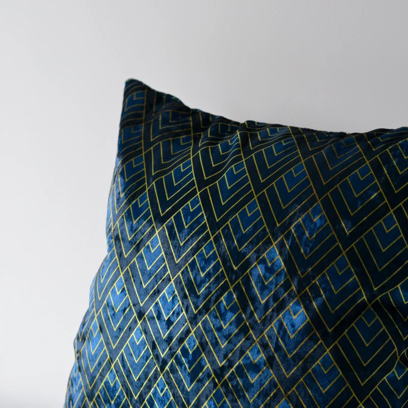 Navy Blue Geometric Art Deco Decorative Cushion 40x40cm+