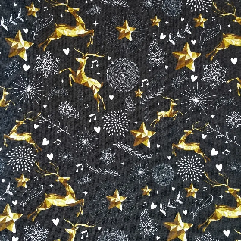 Gold Glamour Deers Winter Waterproof Oilcloth Fabric