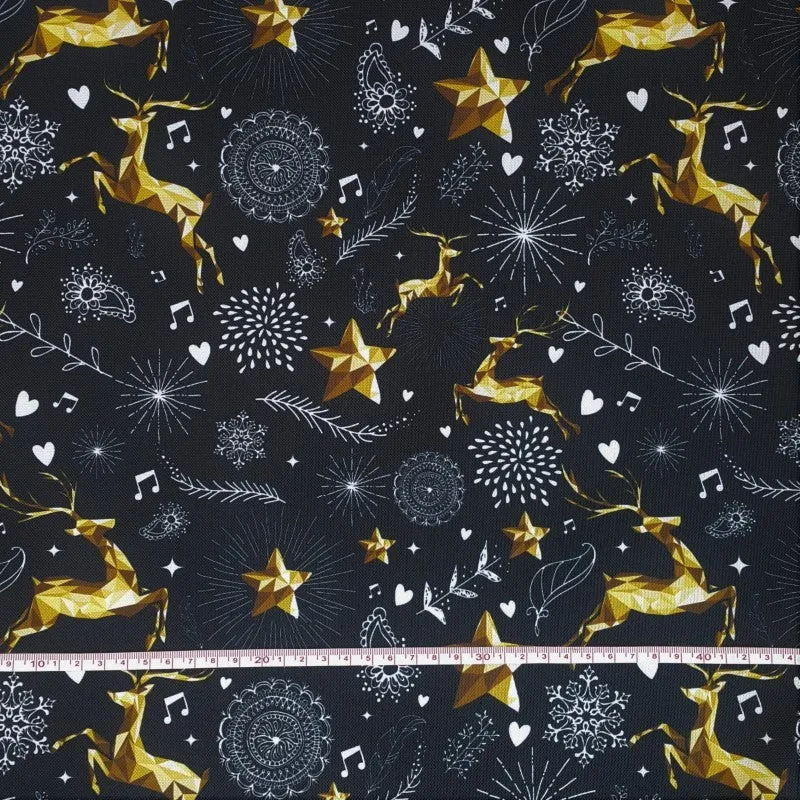 Gold Glamour Deers Winter Waterproof Oilcloth Fabric