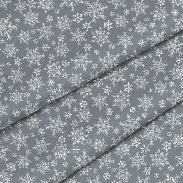 Grey Snowflakes Winter Waterproof Oilcloth Fabric