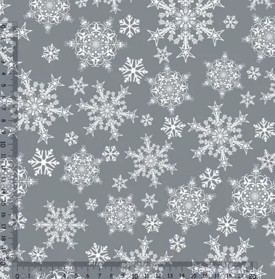 Grey Snowflakes Winter Waterproof Oilcloth Fabric