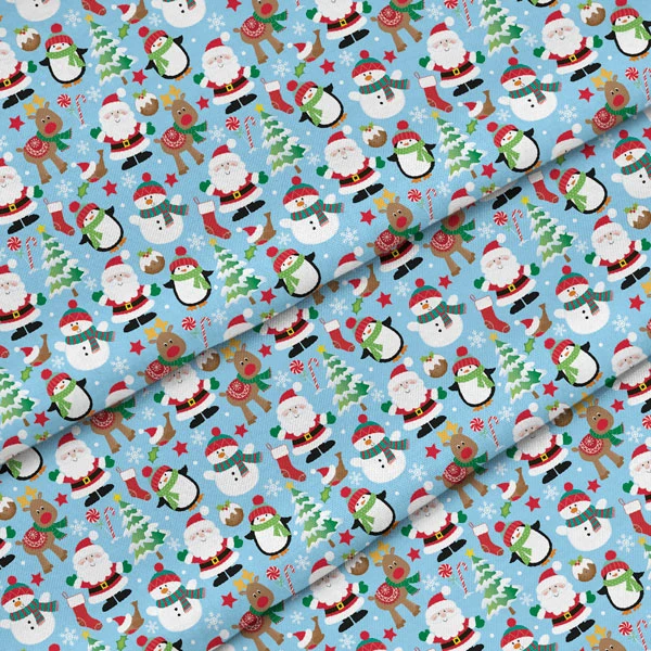 Winter Santa Snowman Waterproof Oilcloth Fabric