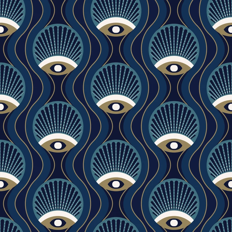 Art Deco Navy Cotton