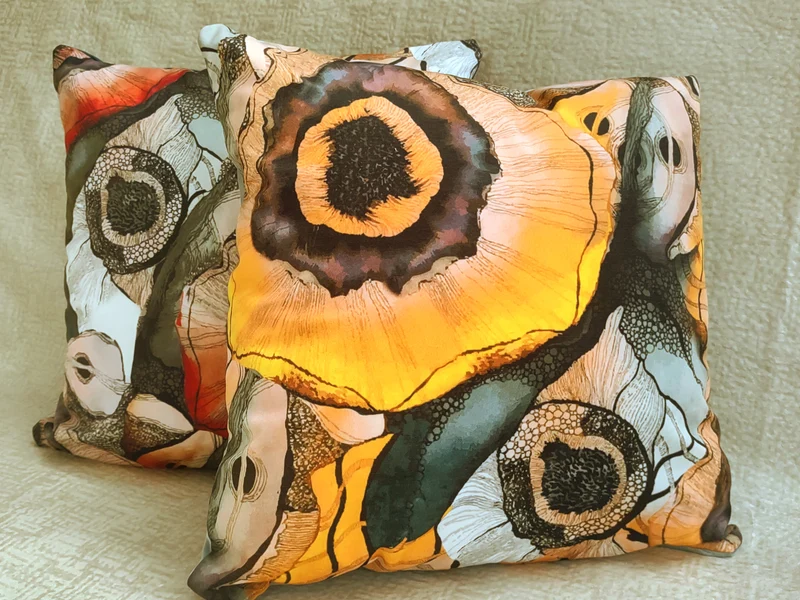 Yellow Poppies Velvet Cushion Cover 45x45cm+