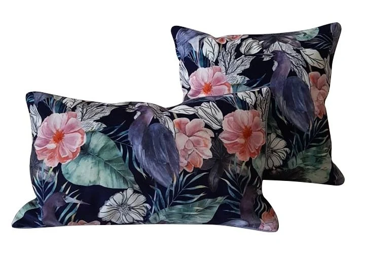 Cranes Velvet Cushion Cover Pillowcase 45x45cm zippered piped