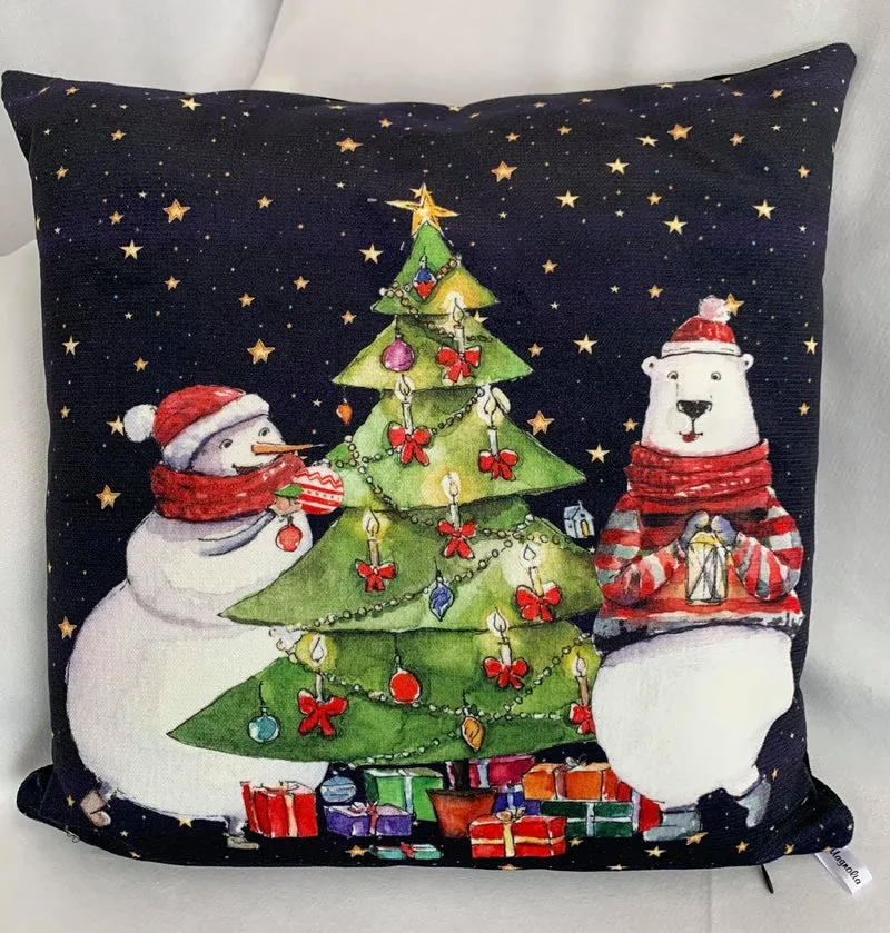 Snowman Luxury Velvet Pillow Cover 45x45cm Zippered Christmas Gift