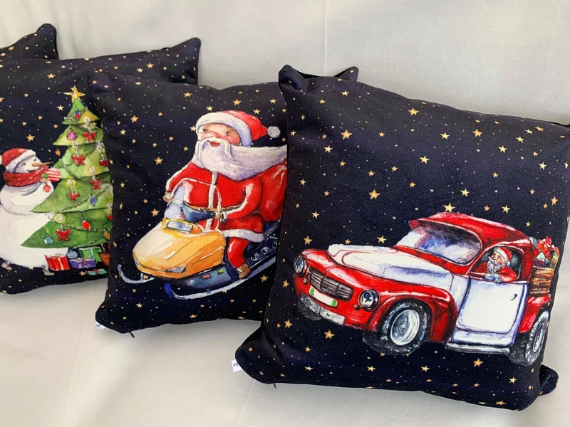 Vintage Car Driving Santa Luxury Velvet Pillowcase 45x45cm