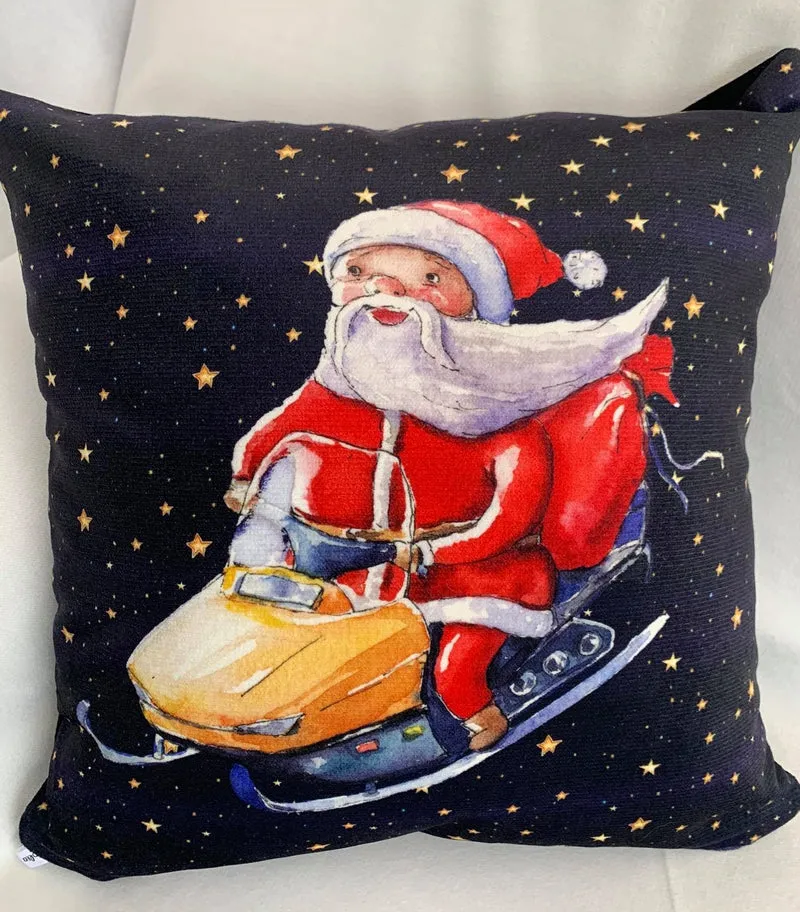 Snowmobile Santa Claus Luxury Velvet Pillowcase 45x45cm