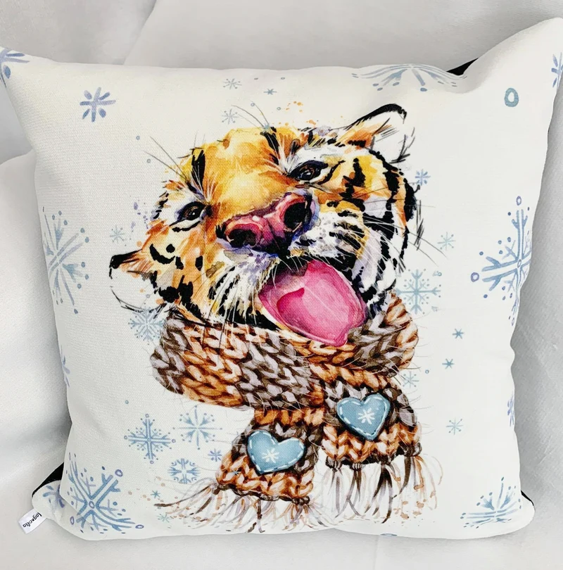 Winter Tiger White Luxury Pillow Covers 45x45cm