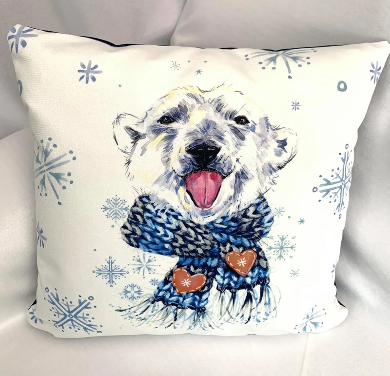 Winter Polar Bear White Luxury Pillowcase 45x45cm